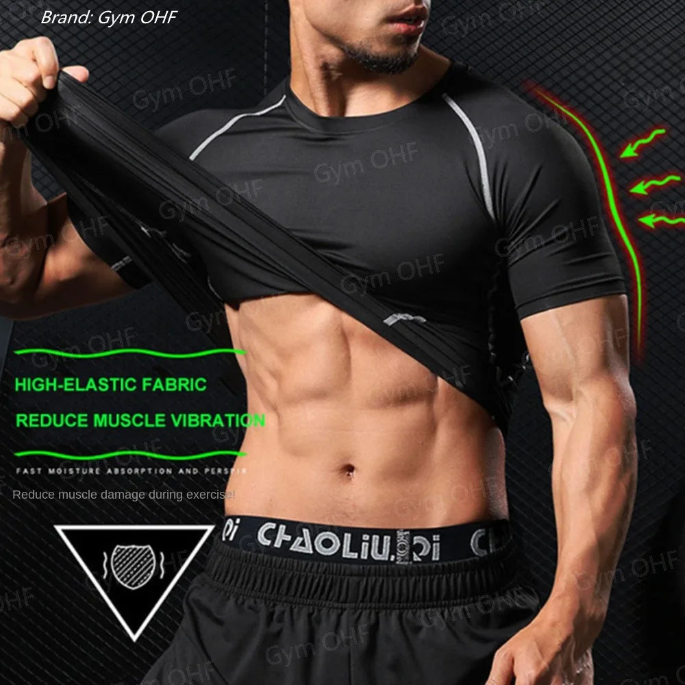 Men's Solid Color Short Sleeved T-shirt Compressed Quick Drying Breathable Training Suit Fitness Jujitsu Rashguard Top Gym Sport