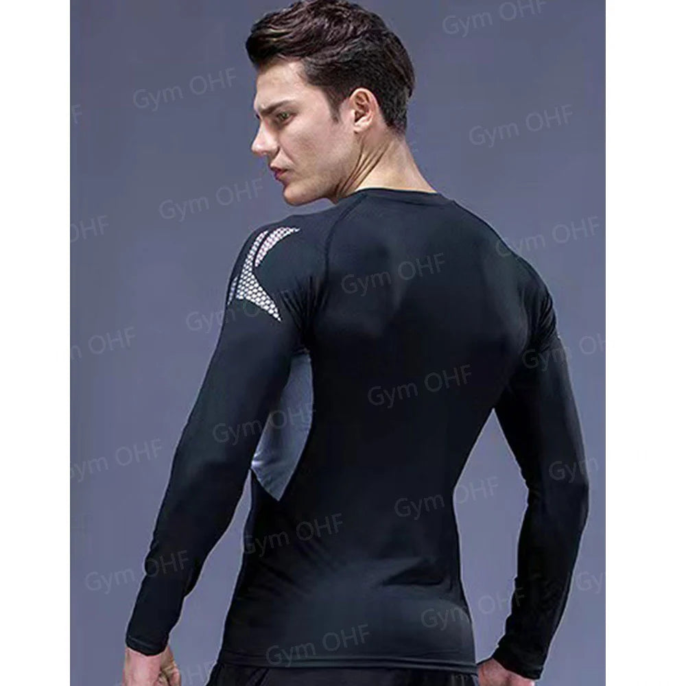 Men's Solid Color Short Sleeved T-shirt Compressed Quick Drying Breathable Training Suit Fitness Jujitsu Rashguard Top Gym Sport