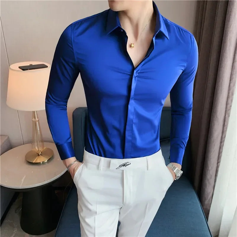 Chemise ML Homme Slim Uni Luxe