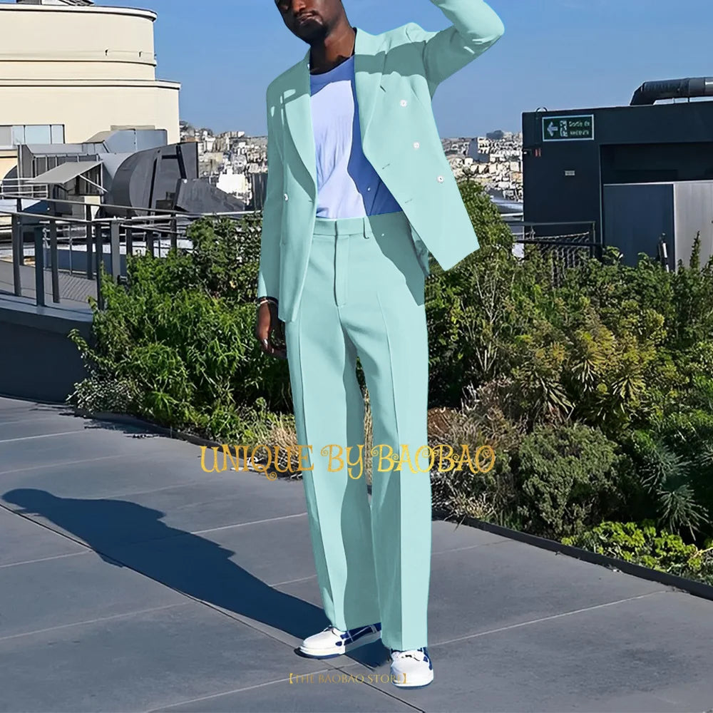 Costume 2 Pieces Bleu Croise Mariage