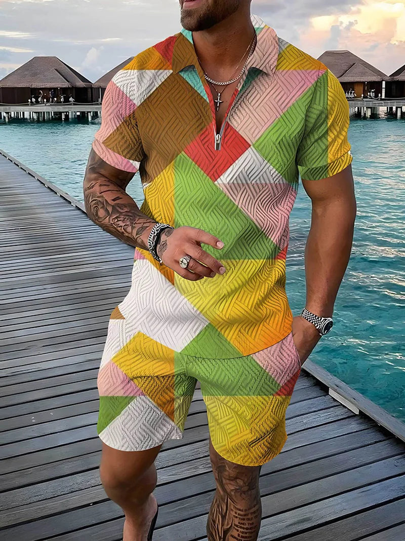 Ensemble Polo 3D Geometrique Short
