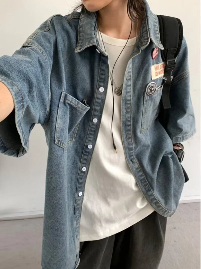 Ensemble Denim Harajuku Chemise Jean Retro