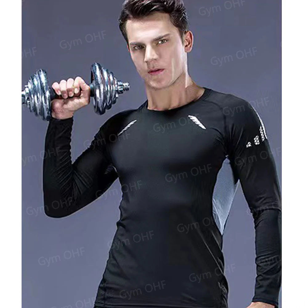 Men's Solid Color Short Sleeved T-shirt Compressed Quick Drying Breathable Training Suit Fitness Jujitsu Rashguard Top Gym Sport