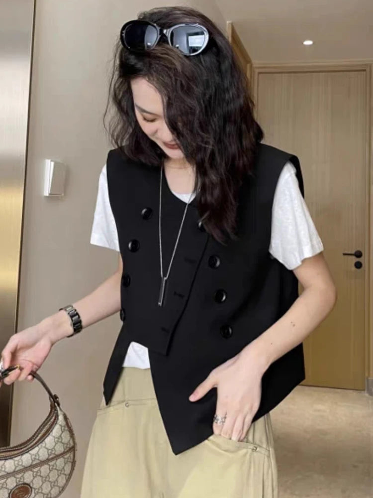 Vests Women Spring Simple Design Elegant Tender All-match Daily British Style Classic Creativity Stylish V-neck Y2k Outwear Cozy