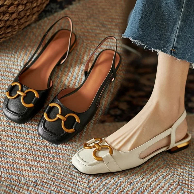 Zapatos Mujer French Vintage Women Sandals Summer 2023 New Elegant Low Heel Shoes Lazy Casual Muller Shoes Designer Women Shoes