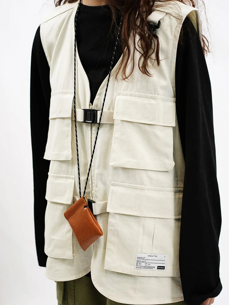 Techwear Vests Women Vintage Spring Autumn Coat Designed Couples All-match Sleeveless Outwear Japanese Harajuku Aesthetic Ins
