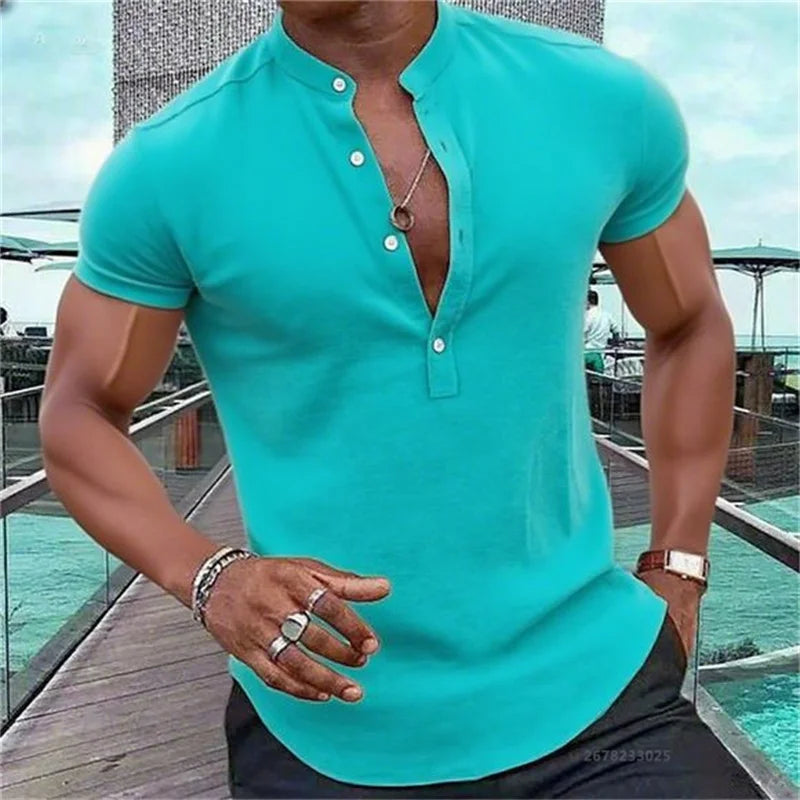 Chemise MC Hawaiian Uni Col Montant