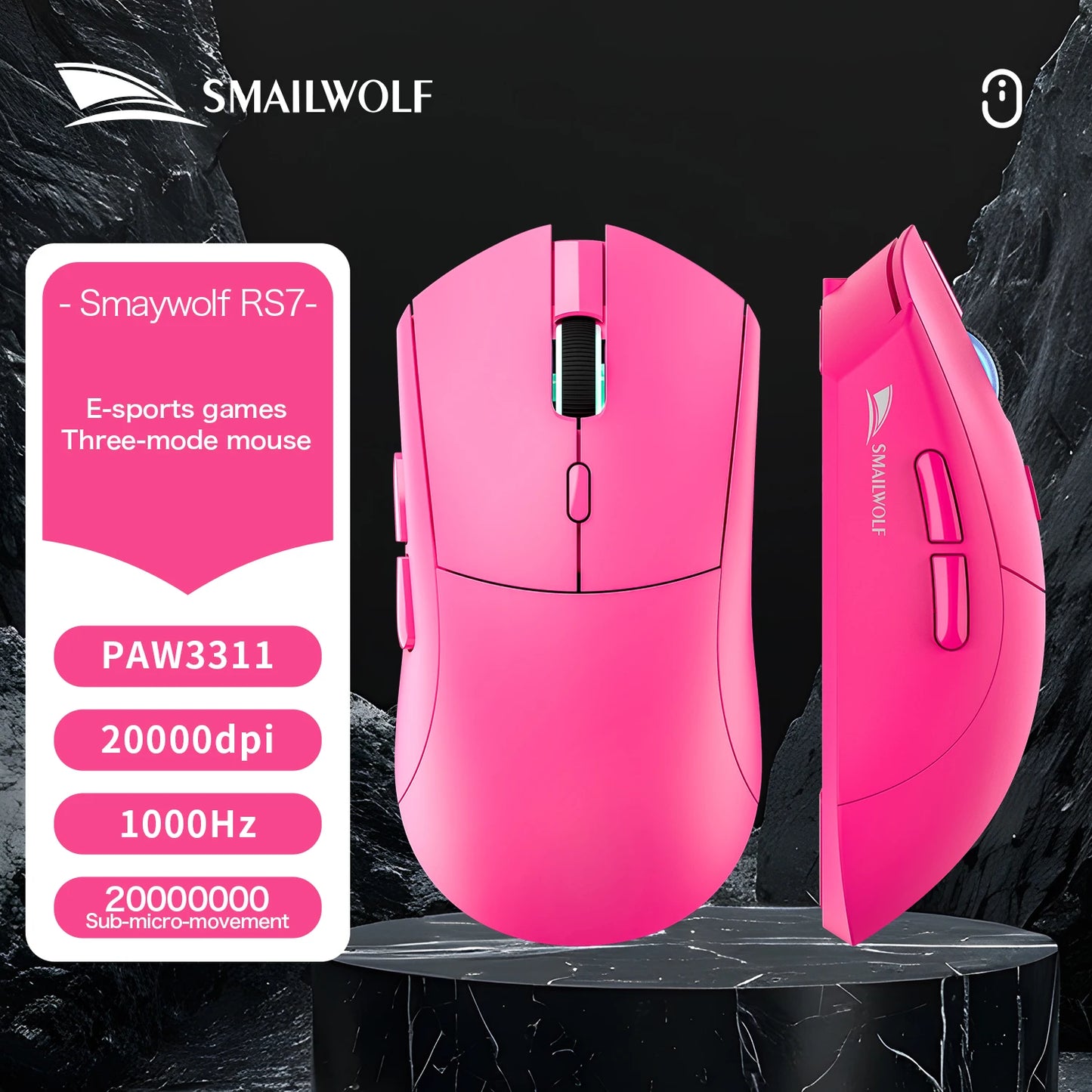 SMAILWOLF RS7 Bluetooth Wireless Mouse Three-Mode Gaming Notebook Desktop Computer Gaming PAW3311 Suitable for Big Hands