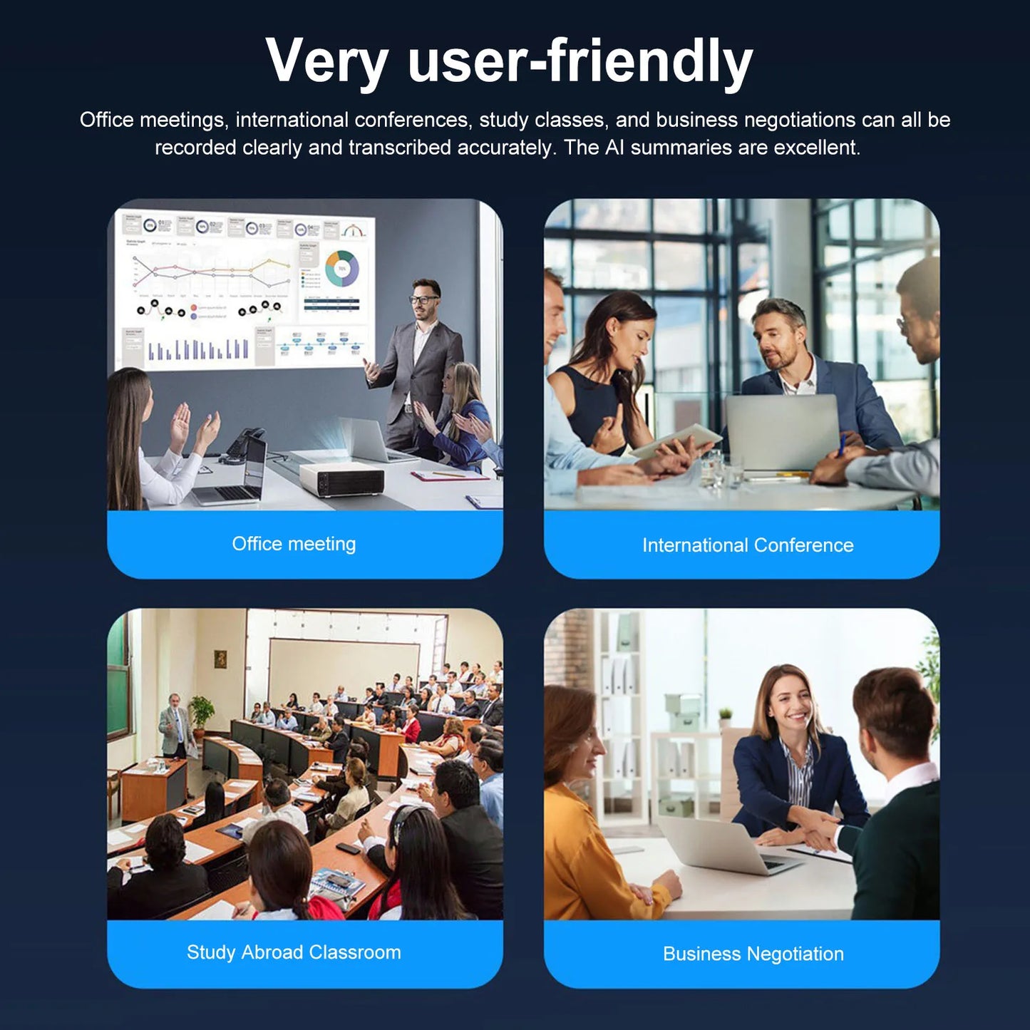 Audio Recorder with Real-Time Transcription & Translation Audio Recording Device App Control for Lectures Meetings Interviews