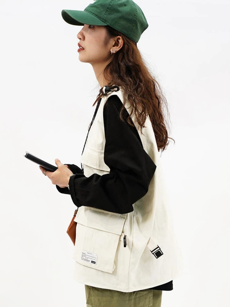 Techwear Vests Women Vintage Spring Autumn Coat Designed Couples All-match Sleeveless Outwear Japanese Harajuku Aesthetic Ins