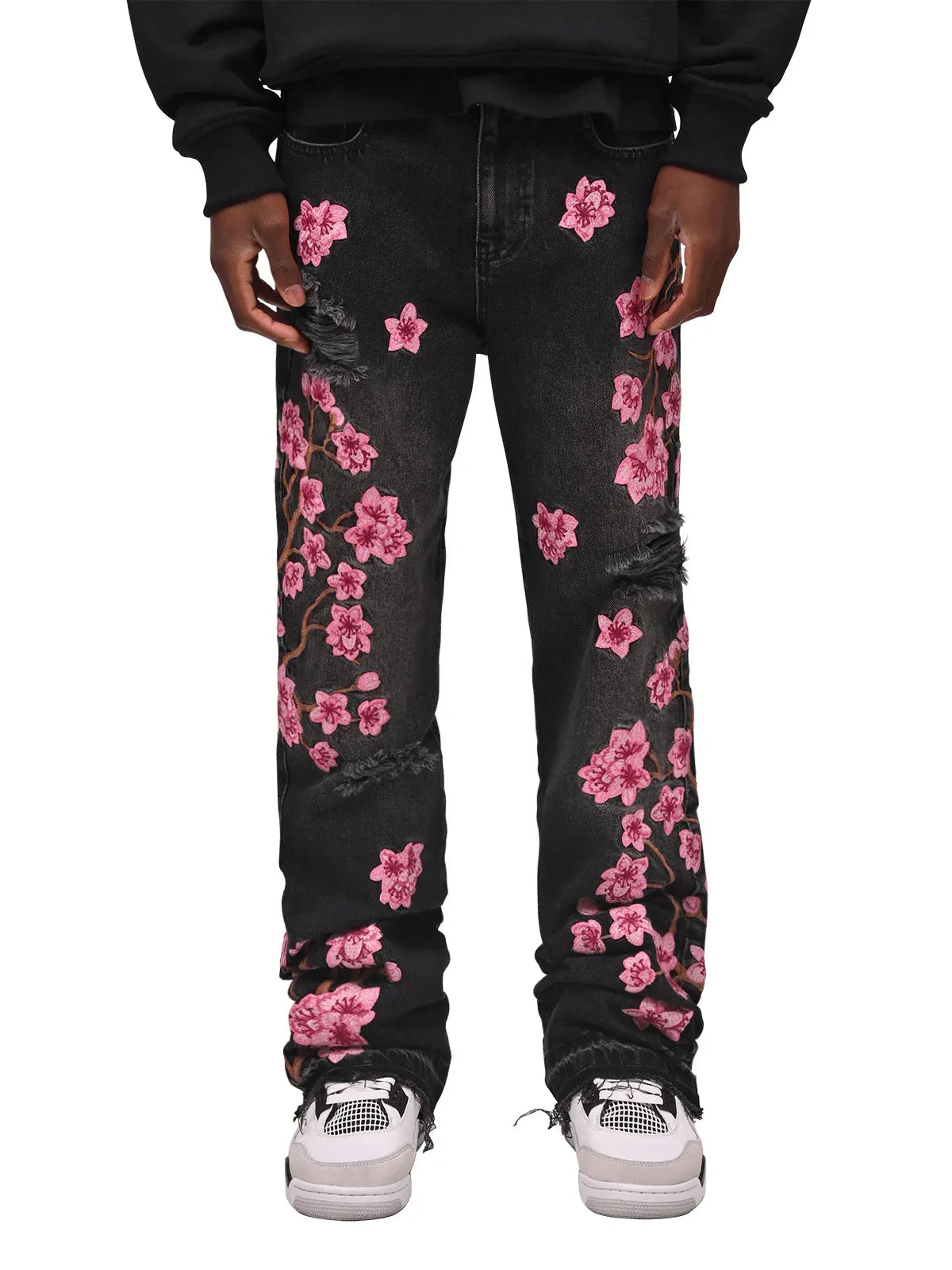 Jean Ripped Floral Brode Flare Homme