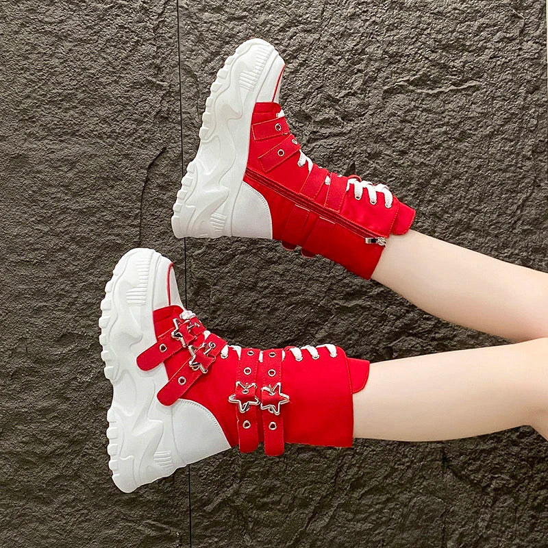 2026 New Women's Shoes Fashion Canvas Platform Mid Calf Boots for Woman Street Style Casual Sneakers Designer Shoes Botas Mujer