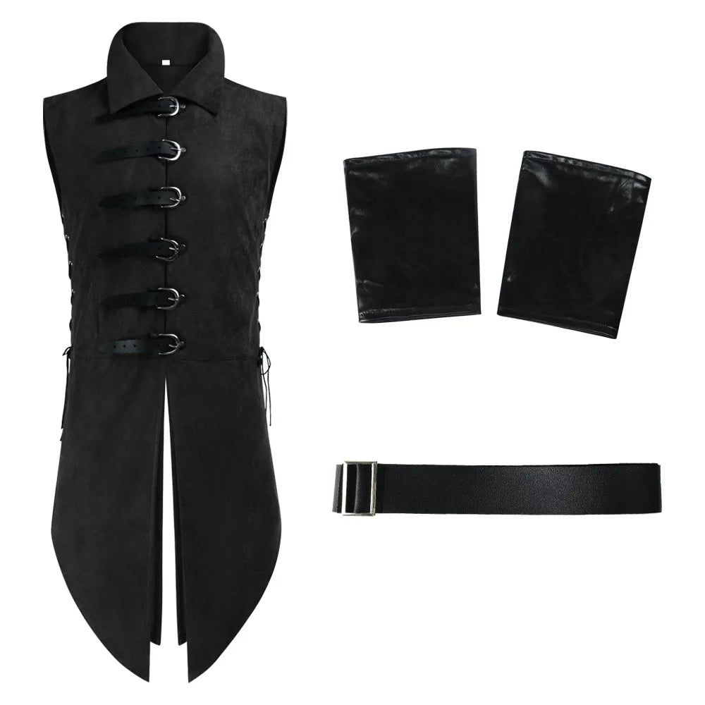 New Man's Fantasy Medieval Tunic Renaissance Vest Up Outerwear Eif Warrior Coats Outerwear Pirate Clothing Halloween Costume