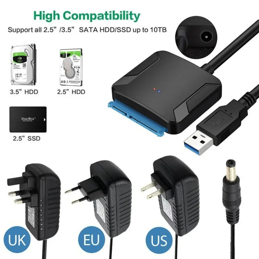 Grwibeou SATA To USB 3.0 Adapter External Hard Drive Converter Cable Support 2.5/3.5 Inch External SSD HDD Hard Drive Disk