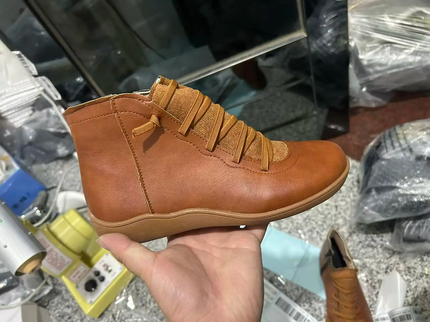 2025 for Women Lace Up Boots Snow Boots Woman Short Vintage Boots Mujer Botas Non-slip Shoes Socofy Chaussures Femmes