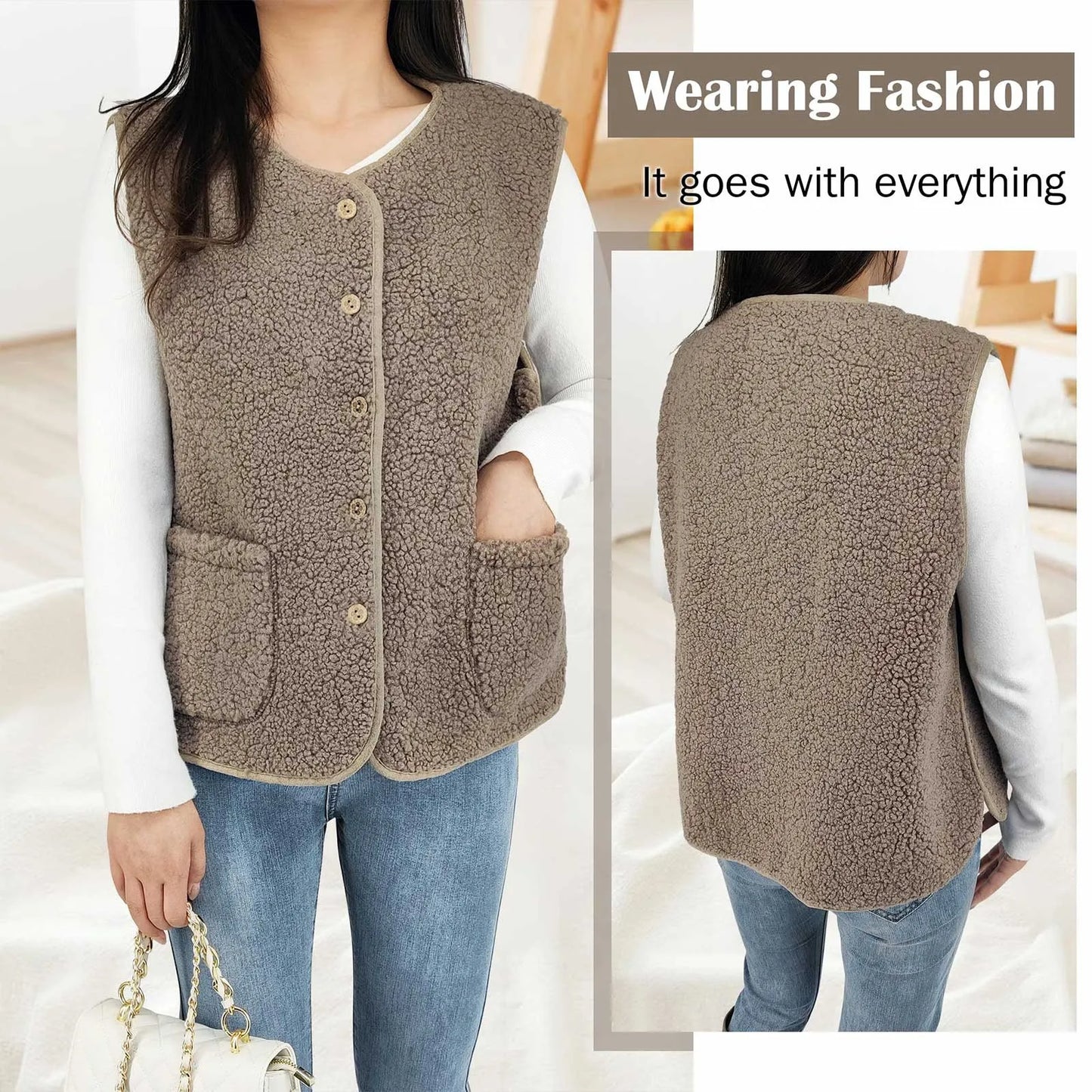 Women'S Teddy Fleece Vest Autumn Thin Vest Sleeveless Coat Plain Plush Vest Short Jacket Loose Fleece Vest Women Outwear