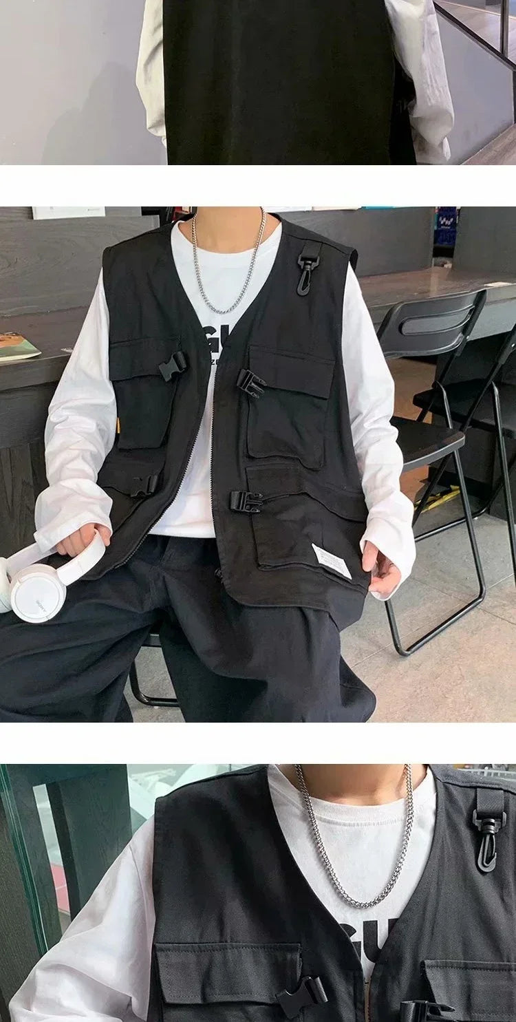 Techwear Vests Women Vintage Spring Autumn Coat Designed Couples All-match Sleeveless Outwear Japanese Harajuku Aesthetic Ins