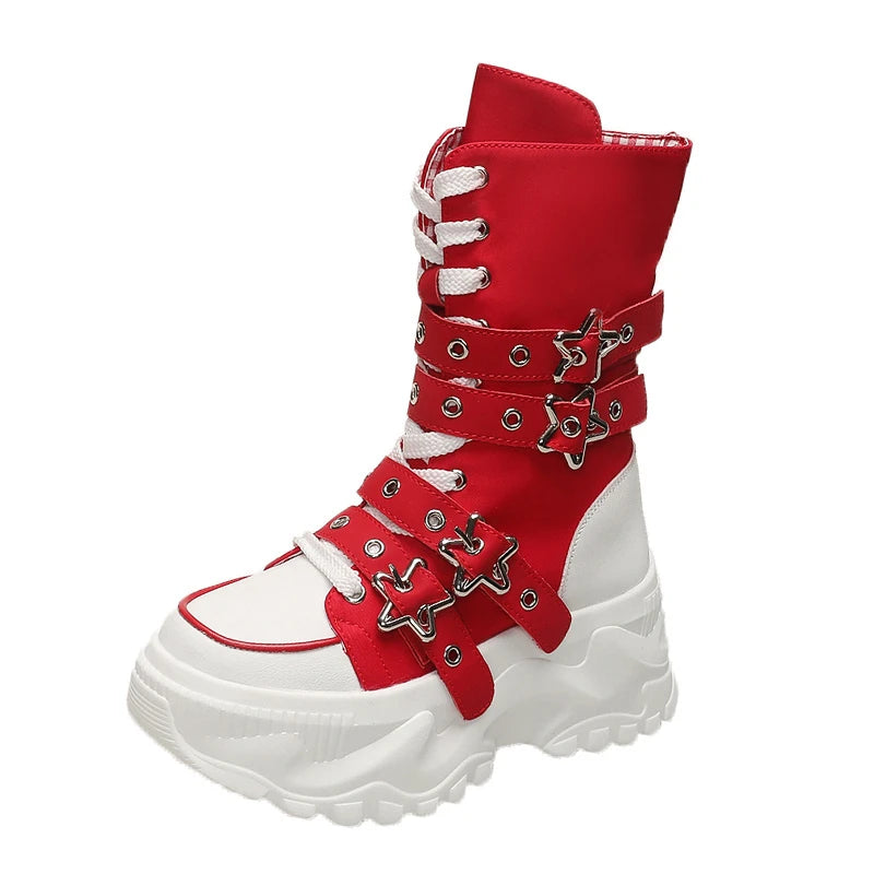 2026 New Women's Shoes Fashion Canvas Platform Mid Calf Boots for Woman Street Style Casual Sneakers Designer Shoes Botas Mujer