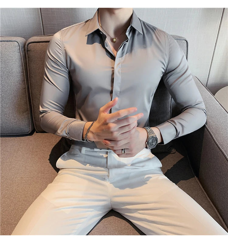 Chemise ML Homme Slim Uni Luxe