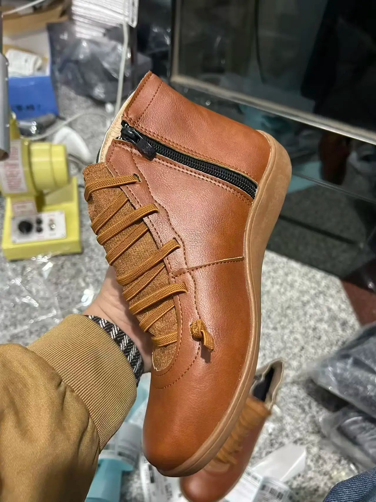 2025 for Women Lace Up Boots Snow Boots Woman Short Vintage Boots Mujer Botas Non-slip Shoes Socofy Chaussures Femmes