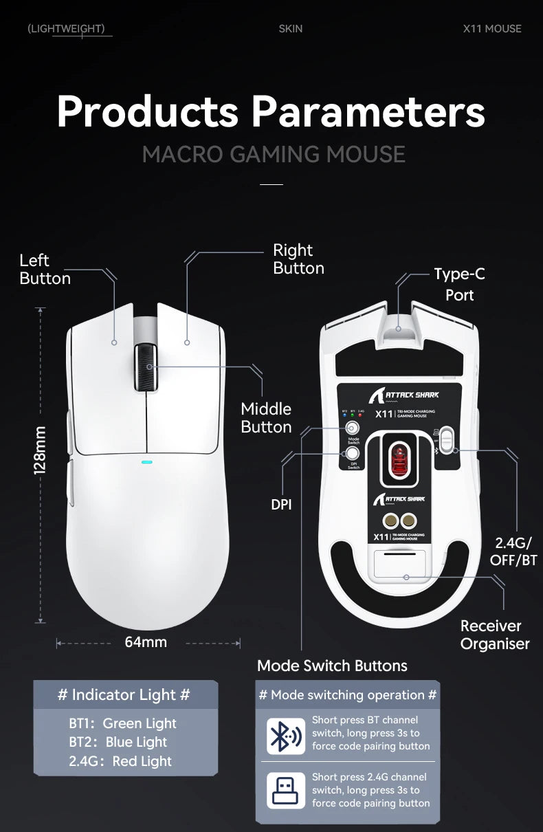Souris Gaming Attack Shark X11 - Station de Charge RGB