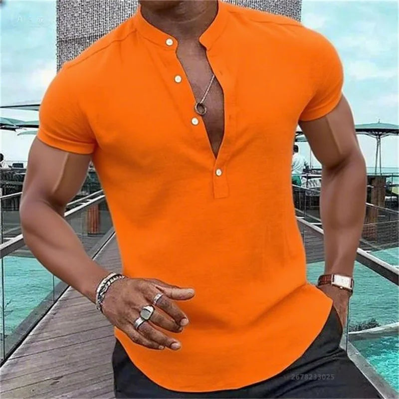 Chemise MC Hawaiian Uni Col Montant