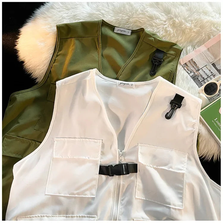 Techwear Vests Women Vintage Spring Autumn Coat Designed Couples All-match Sleeveless Outwear Japanese Harajuku Aesthetic Ins