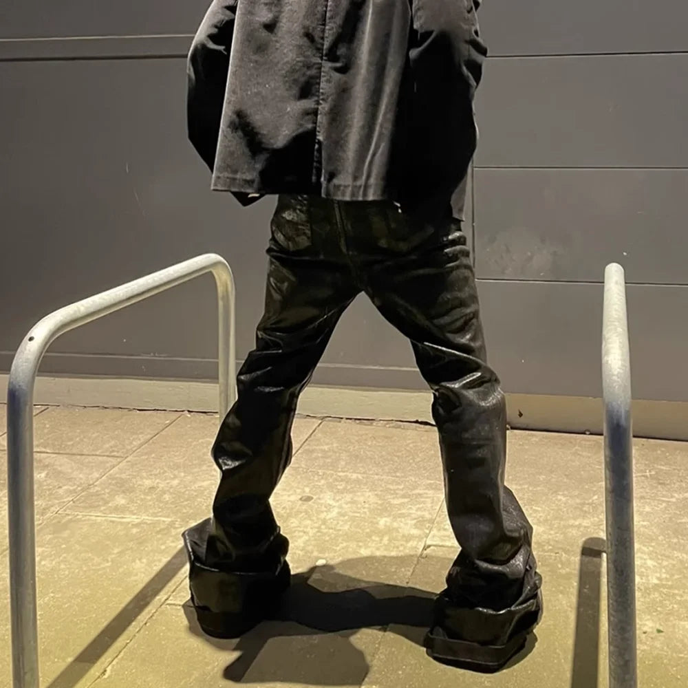 Jean Streetwear Noir Ciré Large Homme