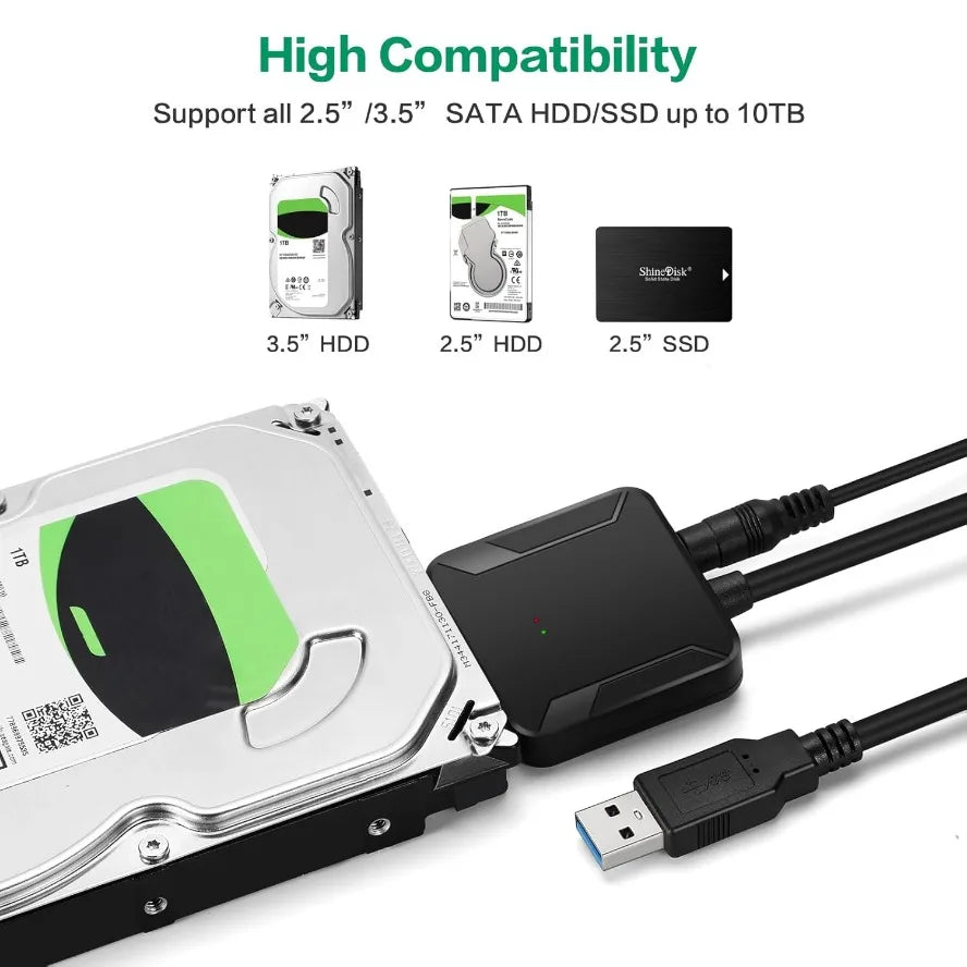 Grwibeou SATA To USB 3.0 Adapter External Hard Drive Converter Cable Support 2.5/3.5 Inch External SSD HDD Hard Drive Disk
