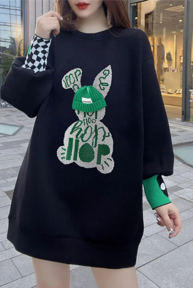 Pull Brodé "Black Graphic" - Style Emo-Korean