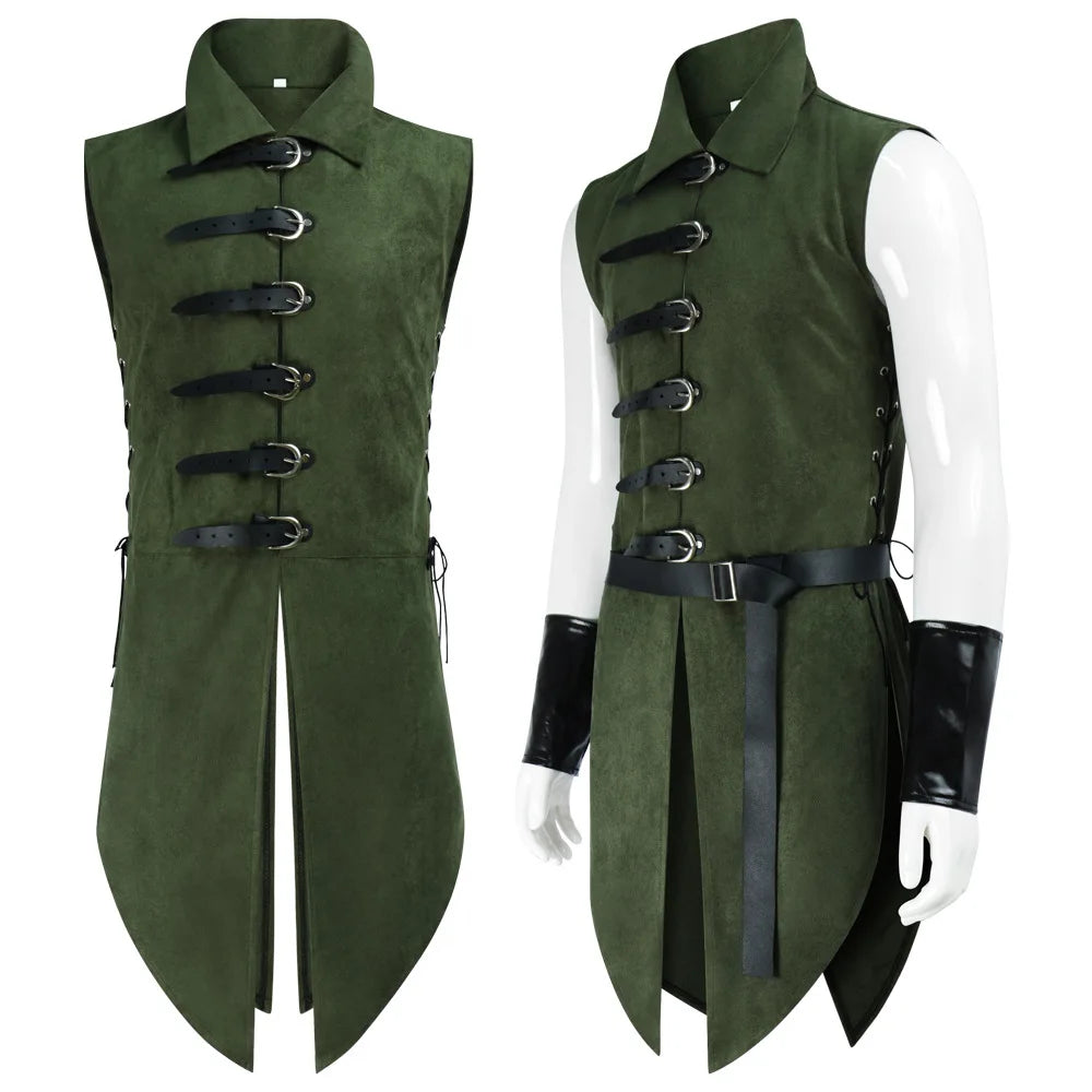 New Man's Fantasy Medieval Tunic Renaissance Vest Up Outerwear Eif Warrior Coats Outerwear Pirate Clothing Halloween Costume