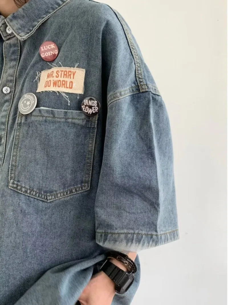 Ensemble Denim Harajuku Chemise Jean Retro