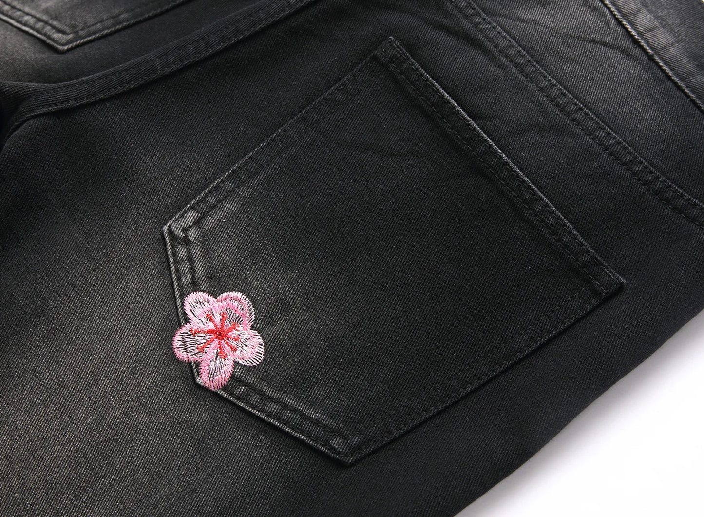 Jean Ripped Floral Brode Flare Homme