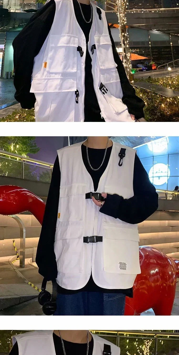 Techwear Vests Women Vintage Spring Autumn Coat Designed Couples All-match Sleeveless Outwear Japanese Harajuku Aesthetic Ins