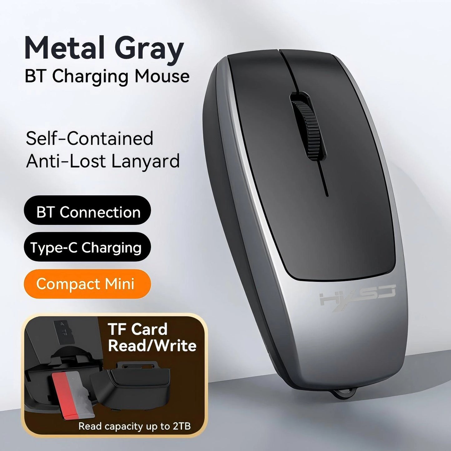 Portable Bluetooth 5.1 Wireless Mini Mouse Rechargeable TF Card Reader Silent Adjustable DPI Mouse for Phone Tablet Notebook
