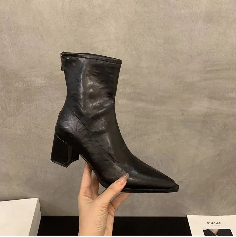 Women Boots Fashion French Style Ankle Boots Designer High Heeled Boots for Woman Exquisite Pointed Tip Casual Shoes Botas Mujer