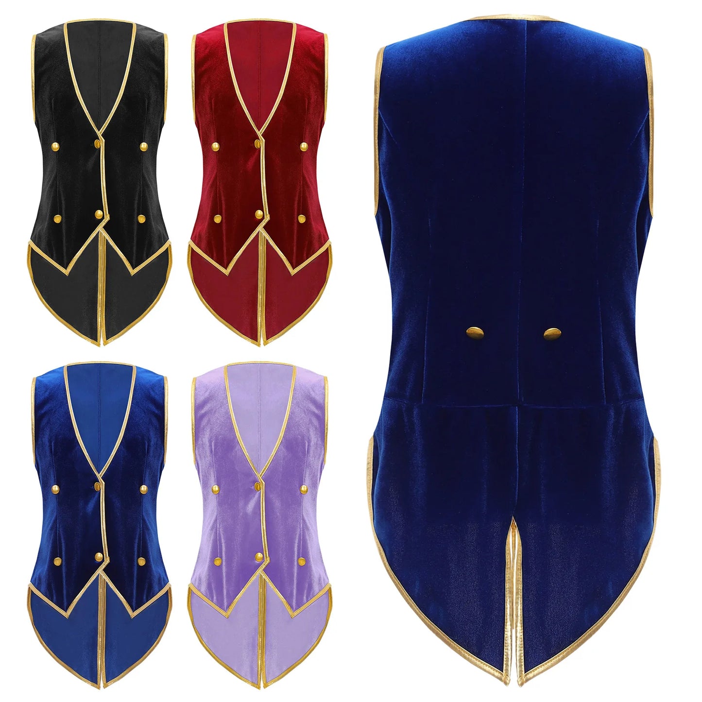 Velvet Vest Children Gentleman Tuxedo Vintage Victorian Steampunk Jacket Tailcoat Theme Party Medieval Costume Fancy Dress Up