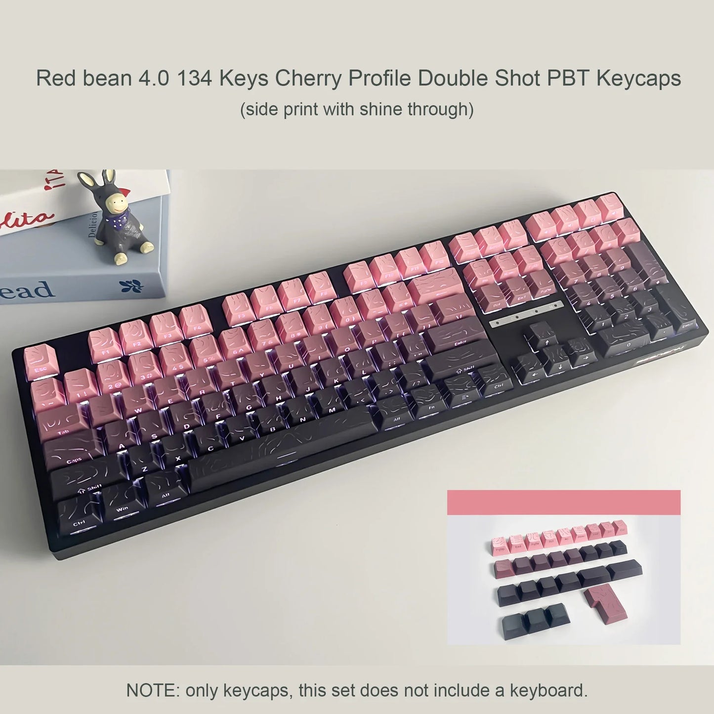 Red Contour Side Printed Shine Through Keycaps Cherry Profile Double Shot PBT Keycap for Gateron MX Switches Mechanical Keyboard