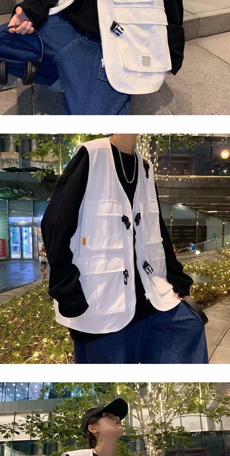 Techwear Vests Women Vintage Spring Autumn Coat Designed Couples All-match Sleeveless Outwear Japanese Harajuku Aesthetic Ins