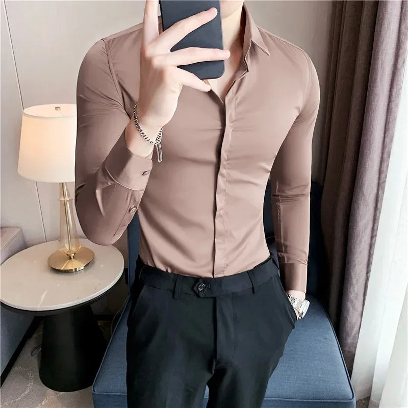 Chemise ML Homme Slim Uni Luxe