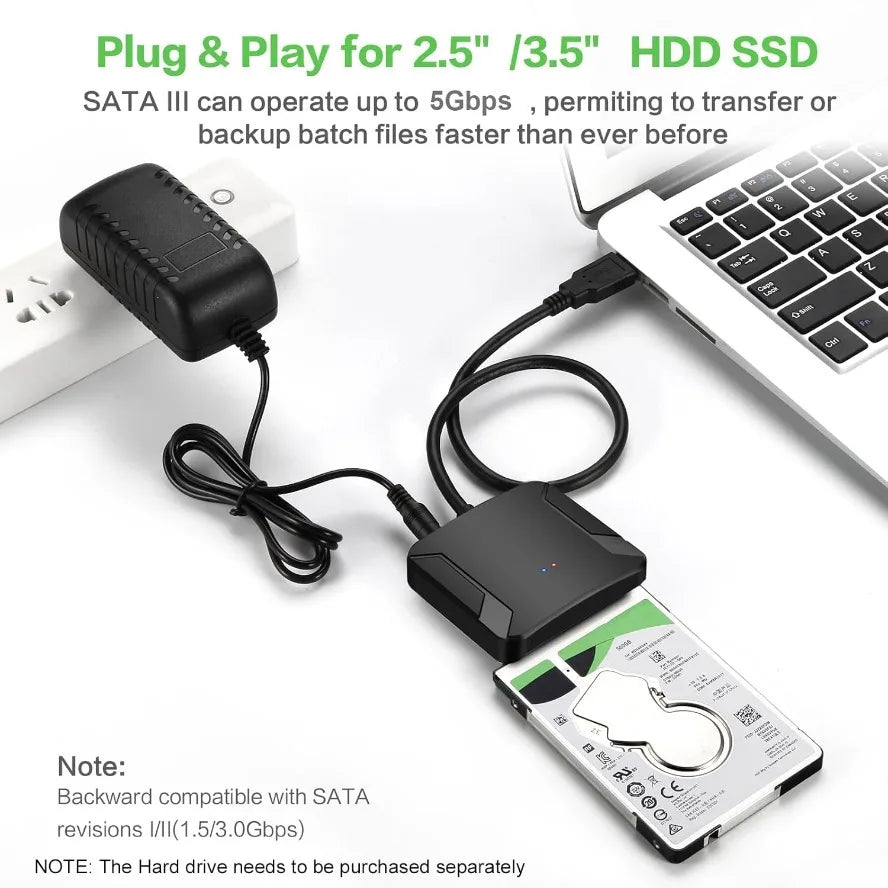 Grwibeou SATA To USB 3.0 Adapter External Hard Drive Converter Cable Support 2.5/3.5 Inch External SSD HDD Hard Drive Disk