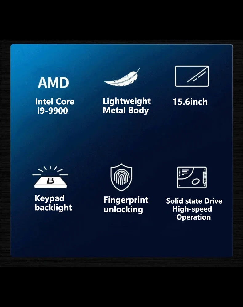 I9 Laptop 15.6" Laptop Intel Core i9 9900 32GB DDR4 512GB 2TB SSD 1920*1080 HD Windows 11 Gaming Computer PC Ultra Slim Notebook