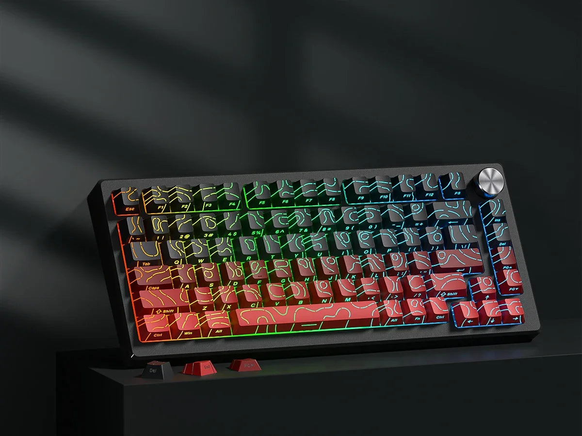 Red Contour Side Printed Shine Through Keycaps Cherry Profile Double Shot PBT Keycap for Gateron MX Switches Mechanical Keyboard