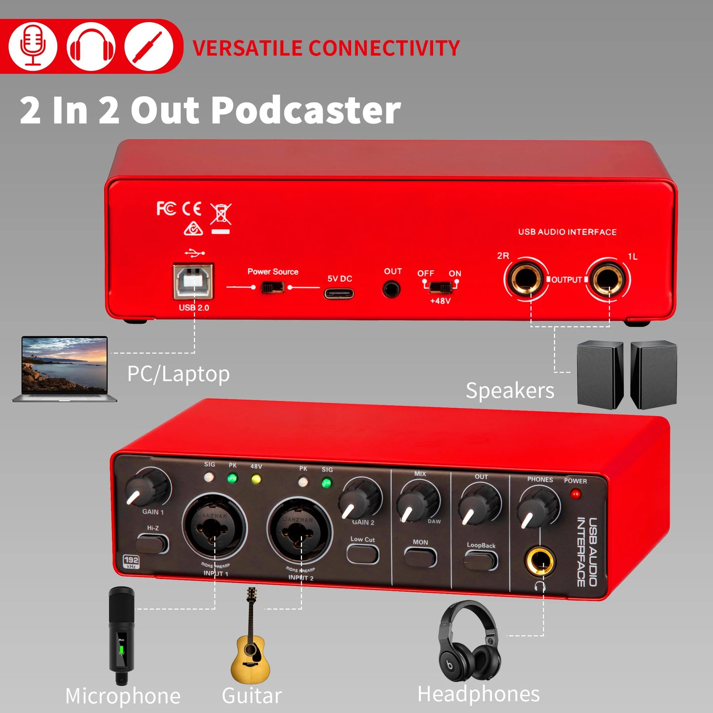 External Professional Dual-Channel Audio Interface: A USB audio interface for computers (driver-free), suitable for band recordi