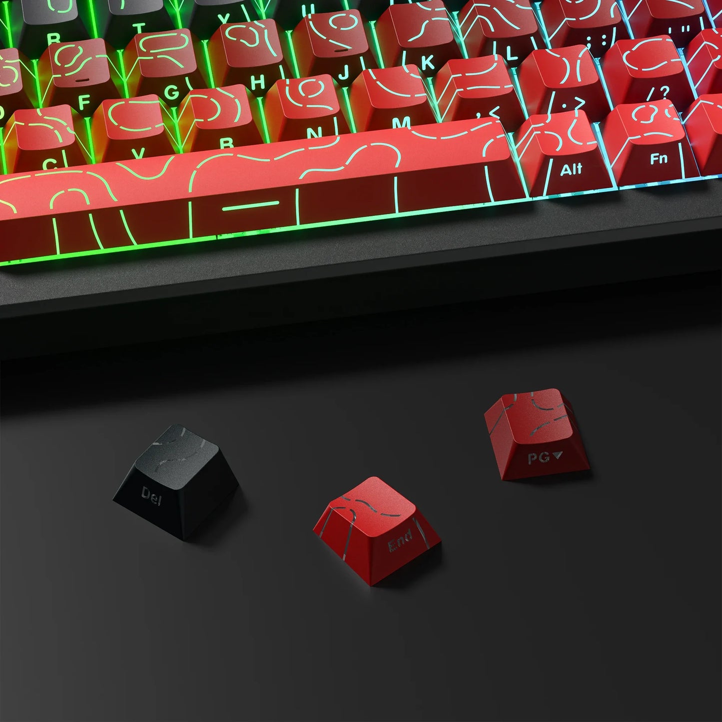 Red Contour Side Printed Shine Through Keycaps Cherry Profile Double Shot PBT Keycap for Gateron MX Switches Mechanical Keyboard