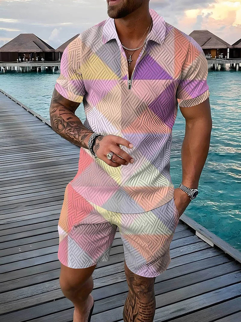 Ensemble Polo 3D Geometrique Short