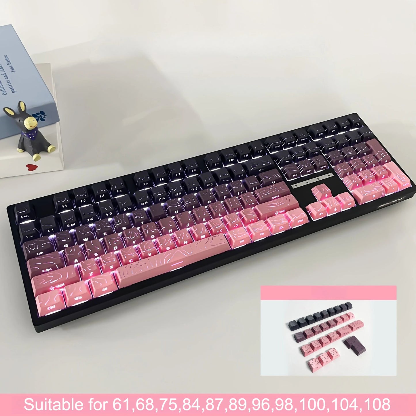 Red Contour Side Printed Shine Through Keycaps Cherry Profile Double Shot PBT Keycap for Gateron MX Switches Mechanical Keyboard