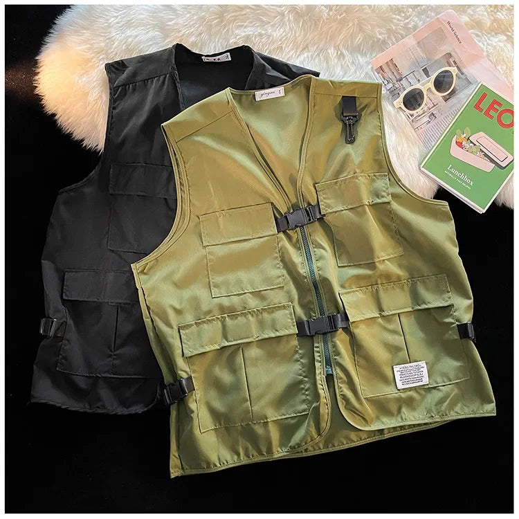 Techwear Vests Women Vintage Spring Autumn Coat Designed Couples All-match Sleeveless Outwear Japanese Harajuku Aesthetic Ins