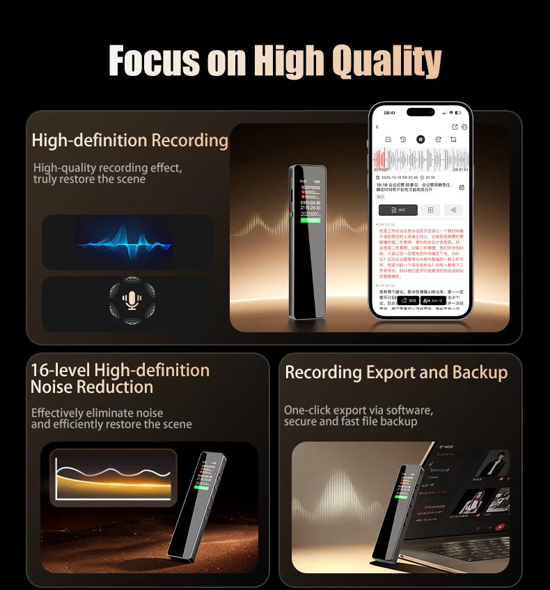 AI Digital Audio Recorder AI Voice to Text/Translation 98% Accuracy ChatGPT 72 Languages HD Noise Reduction Classroom Recording