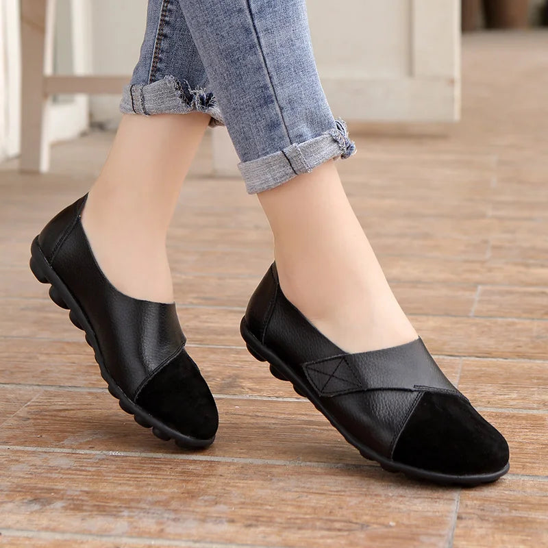 2024 Woman's Flats Shoes Woman Soft Genuine Leather Big Size 35-44 Mocassin Boat Shoes for Women Hook Loop Mocasines De Mujer